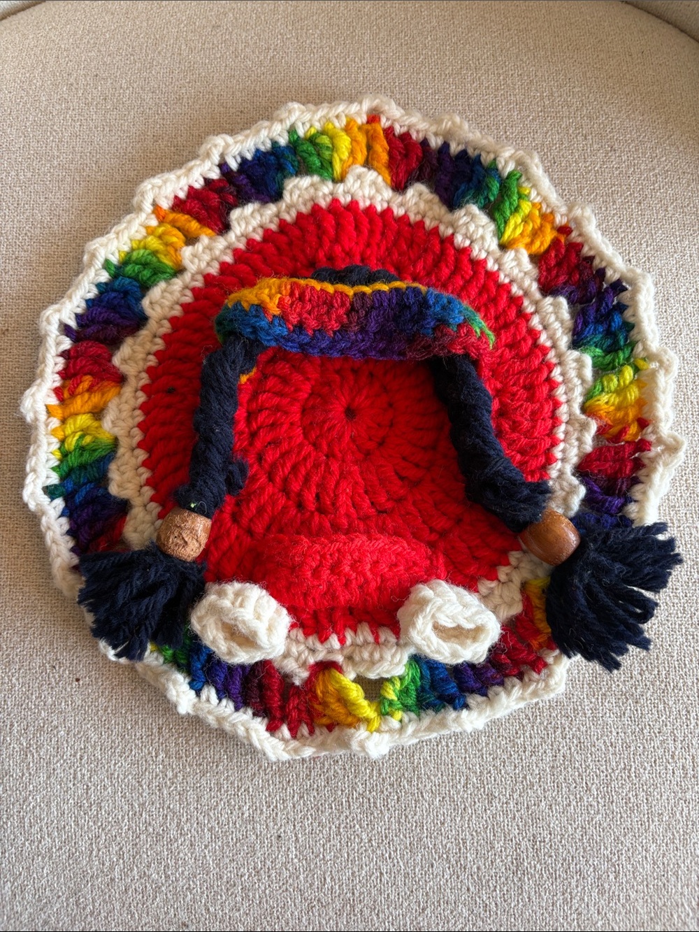 Vintage Handmade Crochet Mini Sombrero Wall Hanging & Bottle Topper